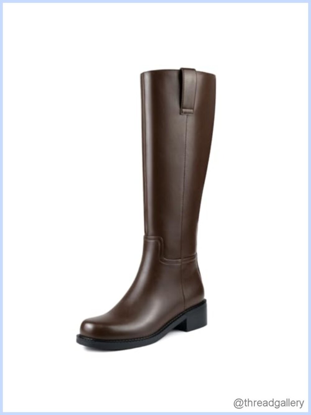Faux Leather Knee High Boots Low Heel Round Toe Side Zipper Women's
